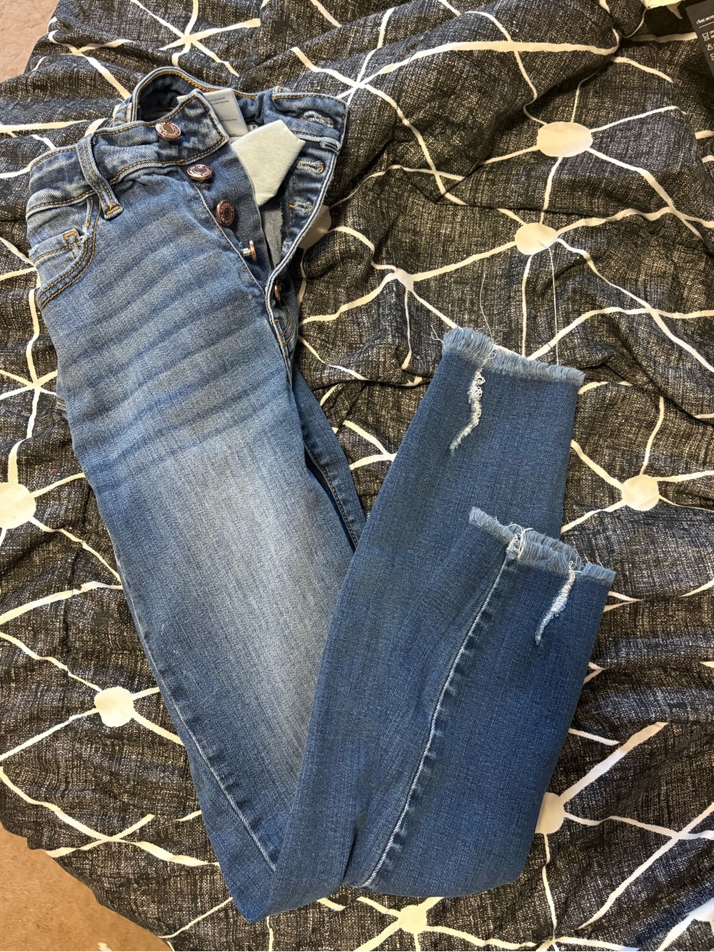 KanCan Medium Blue High-Rise Skinny Jeans with Frayed Hem